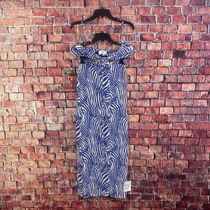 ASOS DESIGN plisse strappy cut out midi dress in blue zebra
